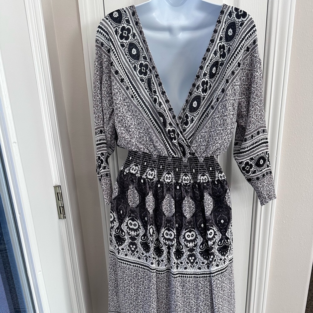 Free People Black and White Patterned Midi Dress - Picture 2 of 4